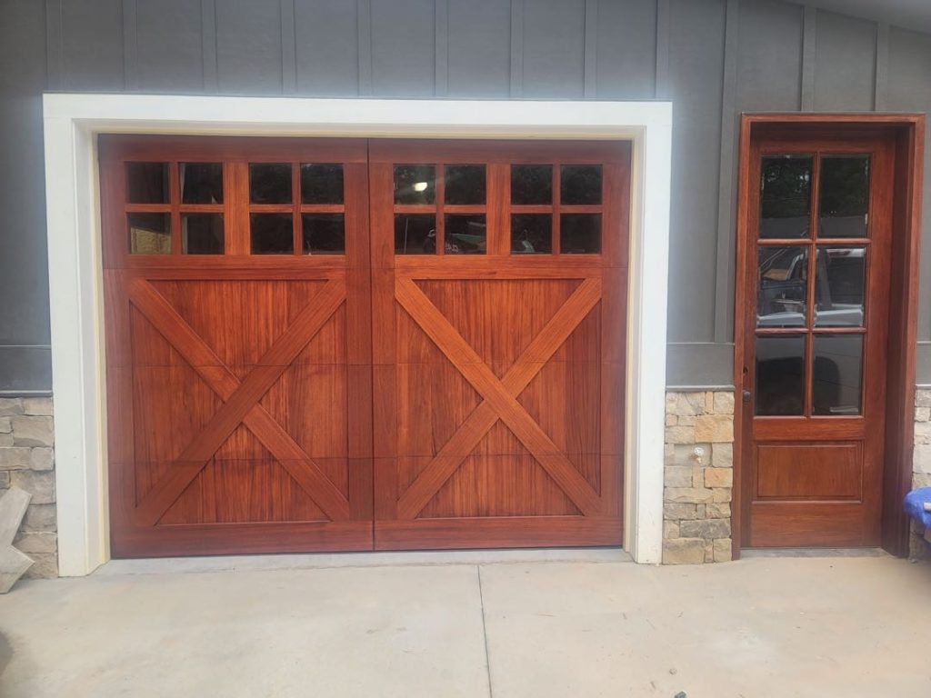 Mahogany garage door with windows